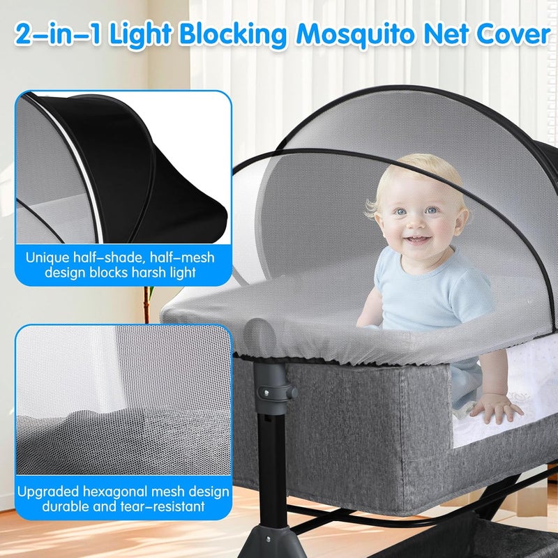WANRU Bassinet Cover for Cats - Half-Blackout Mosquito Net for Baby Crib & Bedside Sleeper, Breathable Crib net with 2-Way Zipper, Sun-Blocking Baby Mosquito Net Cover (Black-Small) - Image 2